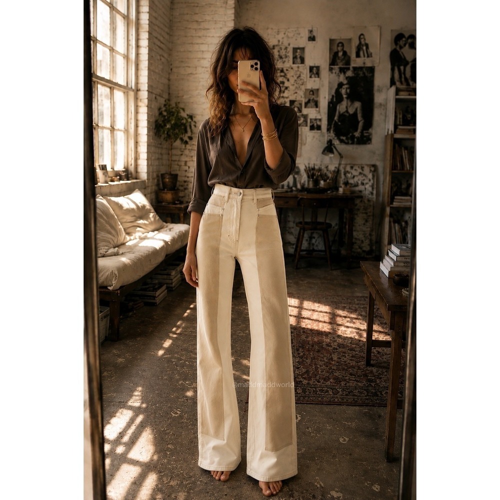 Veronica Beard Taylor Wide Leg High Rise Two-Tone Jeans Size 27